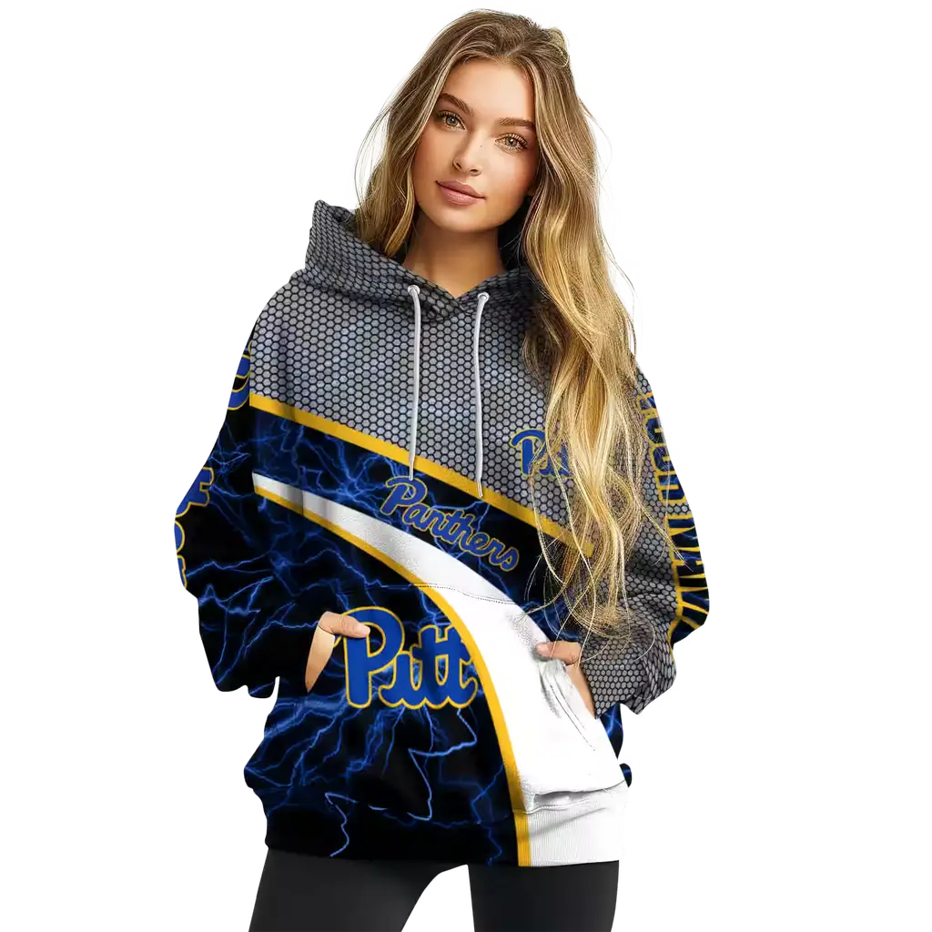 customized pittsburgh panthers hexagonal mesh royal blue black gray hoodie high quality customized pittsburgh panthers hexagonal mesh royal blue black gray hoodie high quality