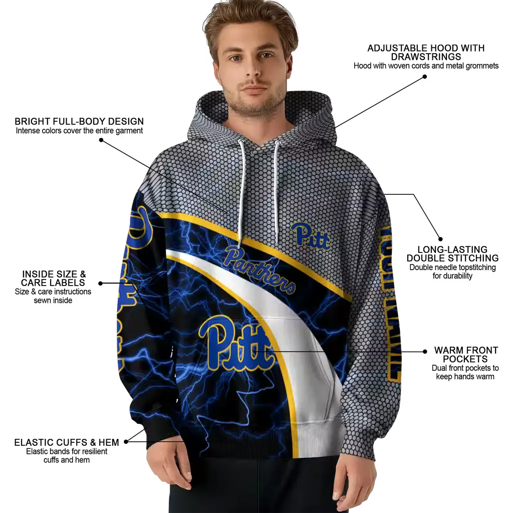 customized pittsburgh panthers hexagonal mesh royal blue black gray hoodie latest model customized pittsburgh panthers hexagonal mesh royal blue black gray hoodie latest model