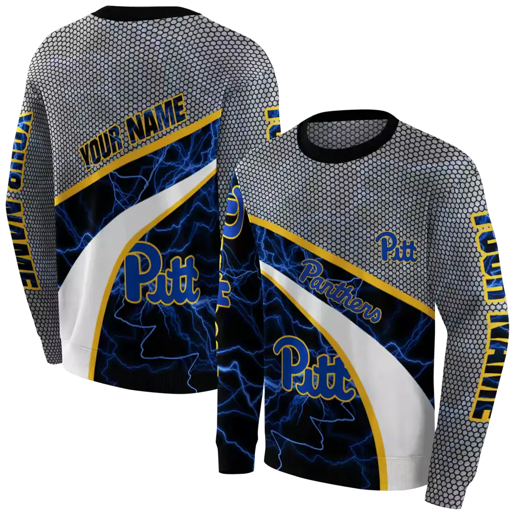 customized pittsburgh panthers hexagonal mesh royal blue black gray hoodie premium grade customized pittsburgh panthers hexagonal mesh royal blue black gray hoodie premium grade