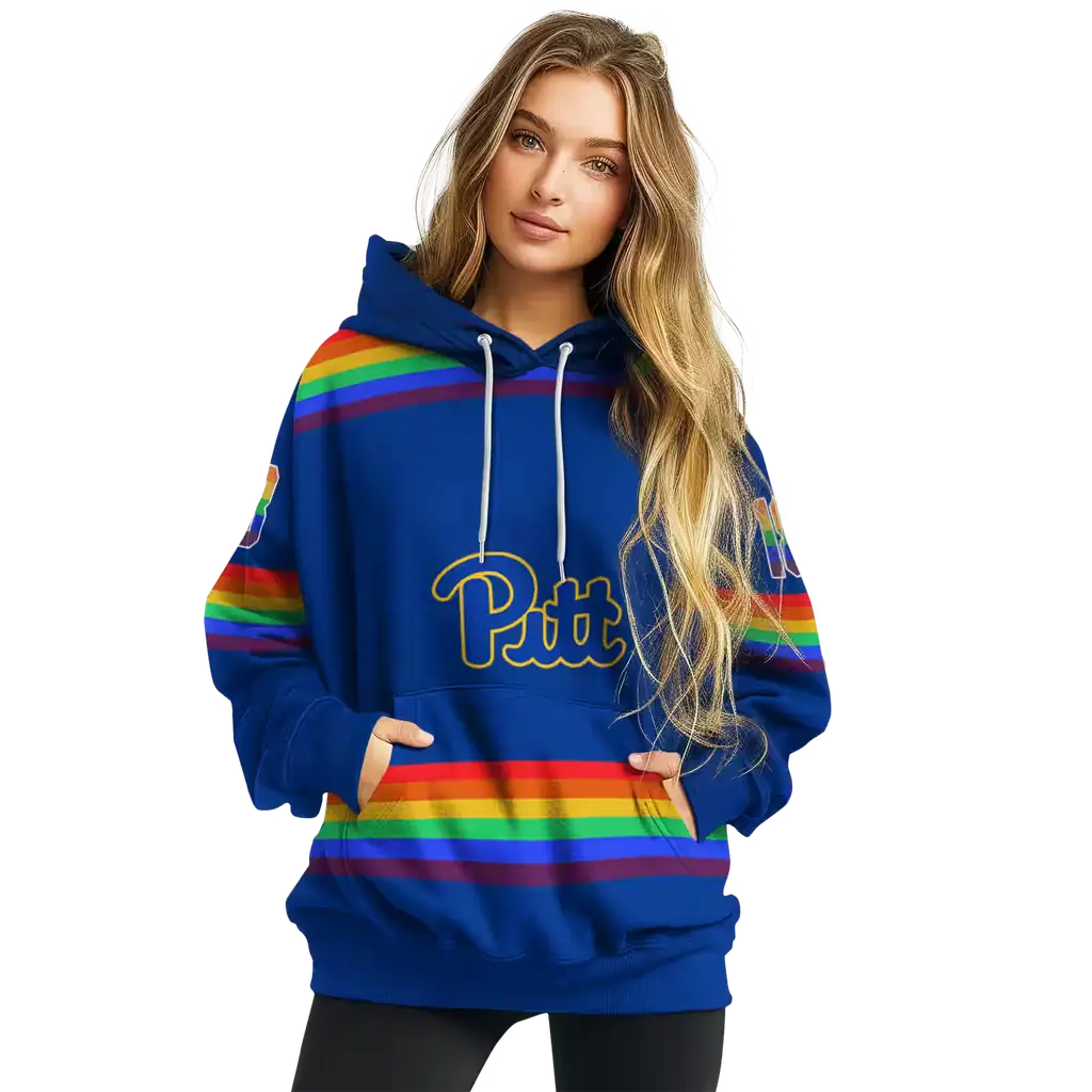 customized pittsburgh panthers rainbow stripes royal blue hoodie high quality customized pittsburgh panthers rainbow stripes royal blue hoodie high quality