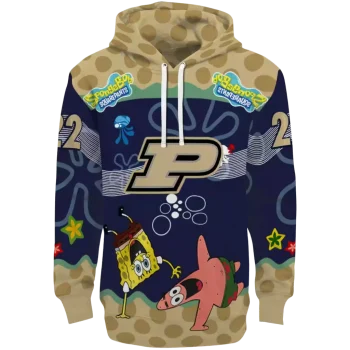 customized purdue boilermakers spongebob patrick star gold navy hoodie best selling