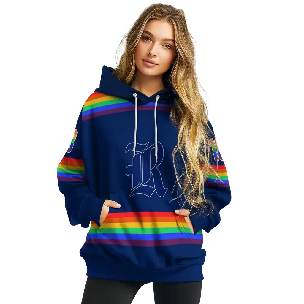 customized rice owls rainbow stripes navy blue hoodie high quality customized rice owls rainbow stripes navy blue hoodie high quality