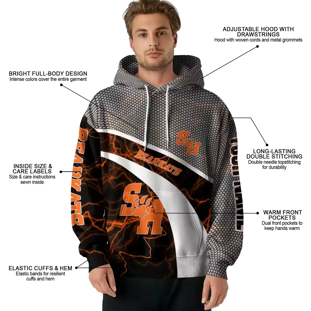 customized sam houston bearkats hexagonal mesh orange black gray hoodie latest model customized sam houston bearkats hexagonal mesh orange black gray hoodie latest model