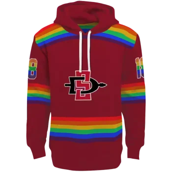 customized san diego state aztecs rainbow stripes red hoodie best selling