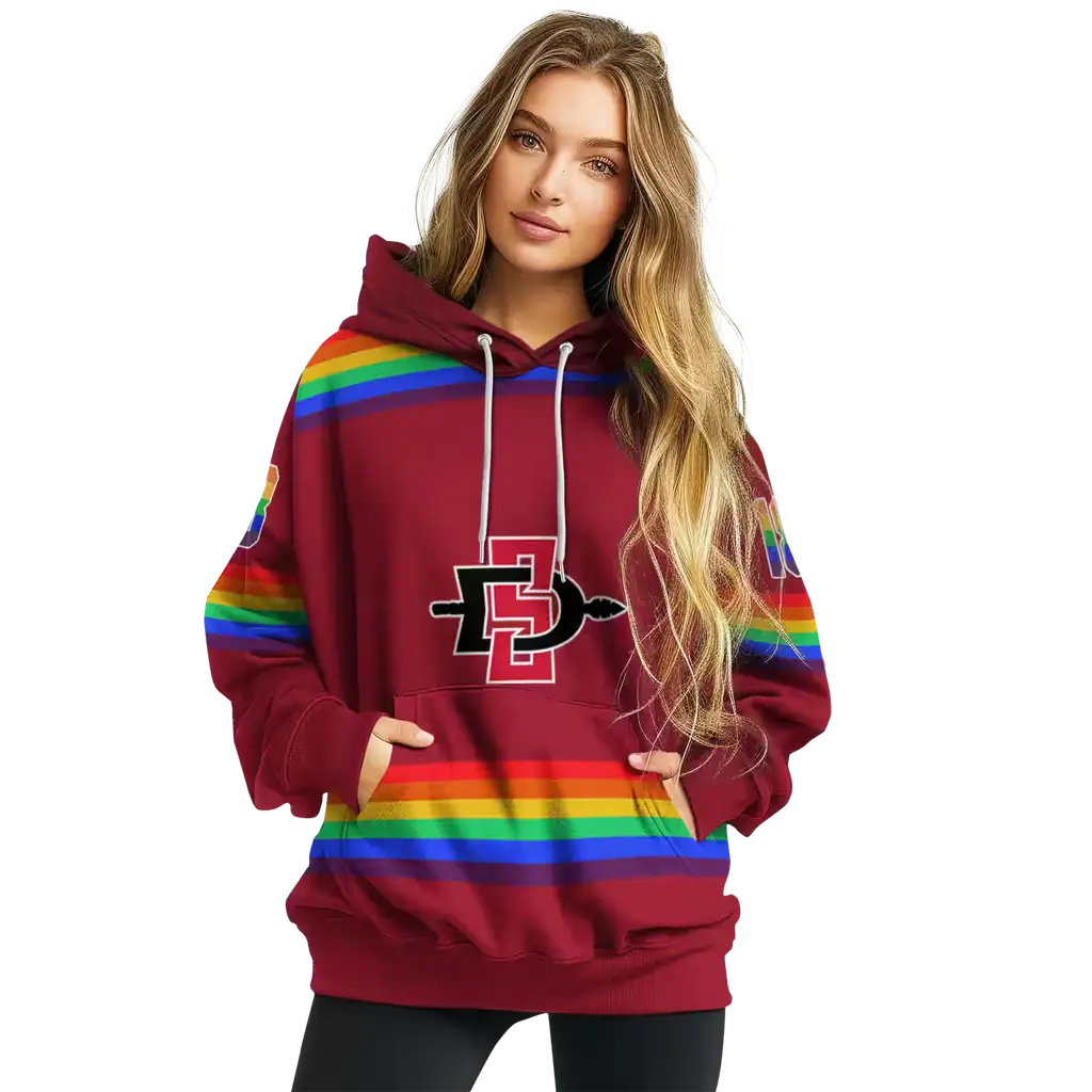 customized san diego state aztecs rainbow stripes red hoodie high quality customized san diego state aztecs rainbow stripes red hoodie high quality