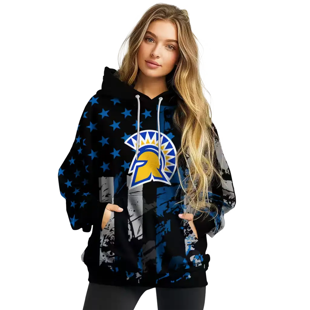 customized san jose state spartans distressed flag blue black hoodie high quality customized san jose state spartans distressed flag blue black hoodie high quality