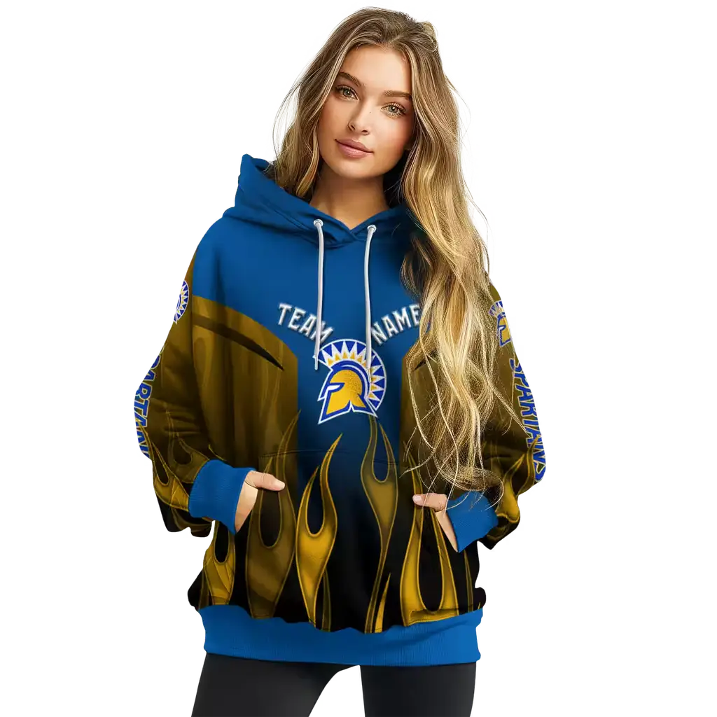 customized san jose state spartans flame design blue hoodie high quality customized san jose state spartans flame design blue hoodie high quality