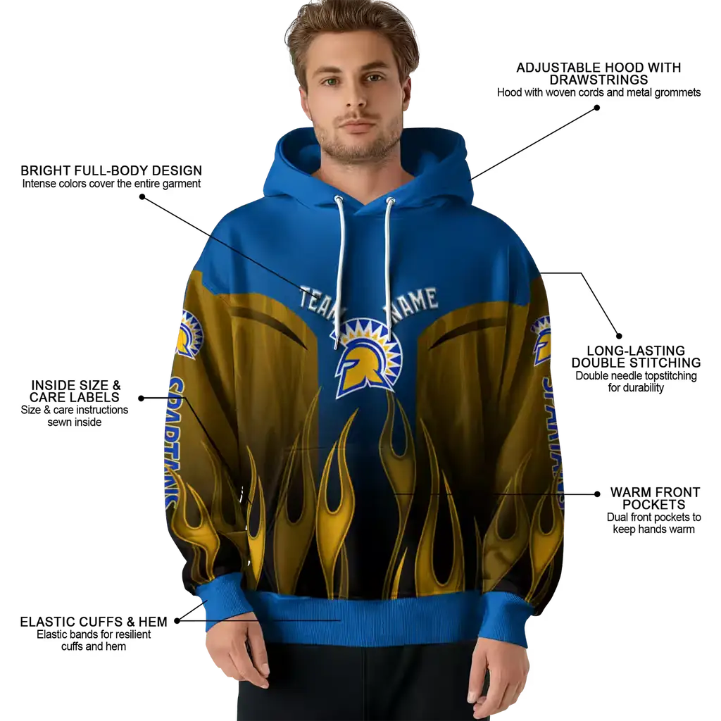 customized san jose state spartans flame design blue hoodie latest model customized san jose state spartans flame design blue hoodie latest model