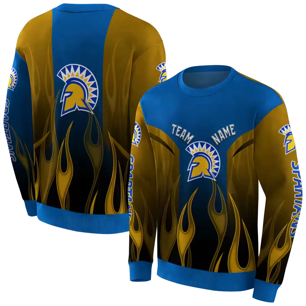 customized san jose state spartans flame design blue hoodie premium grade customized san jose state spartans flame design blue hoodie premium grade