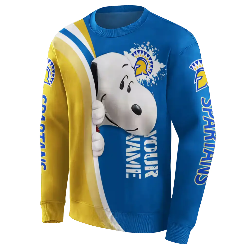 customized san jose state spartans peeking snoopy blue hoodie new arrival customized san jose state spartans peeking snoopy blue hoodie new arrival