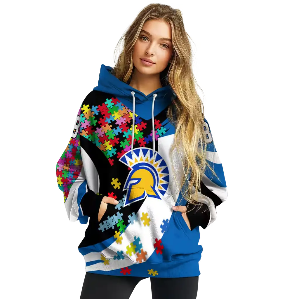 customized san jose state spartans puzzle pieces blue hoodie high quality customized san jose state spartans puzzle pieces blue hoodie high quality