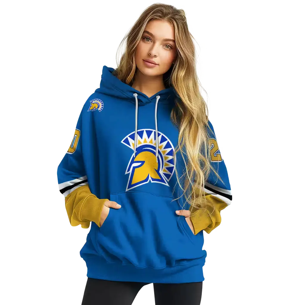 customized san jose state spartans striped sleeves blue hoodie high quality customized san jose state spartans striped sleeves blue hoodie high quality