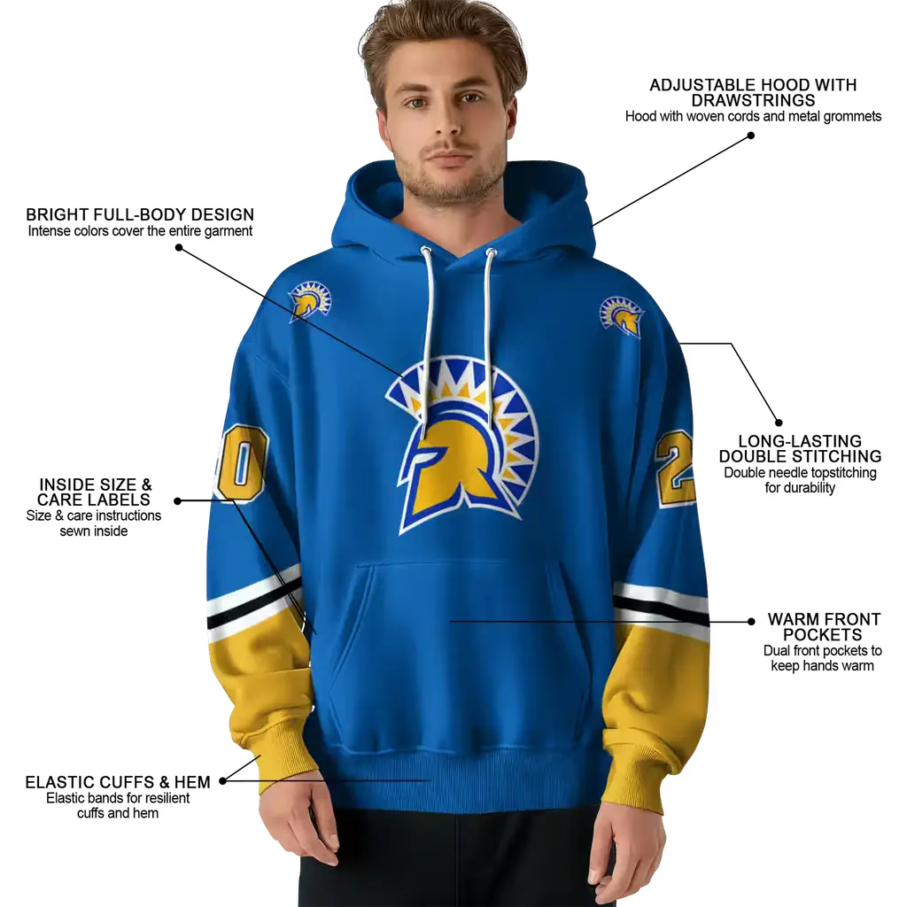 customized san jose state spartans striped sleeves blue hoodie latest model customized san jose state spartans striped sleeves blue hoodie latest model