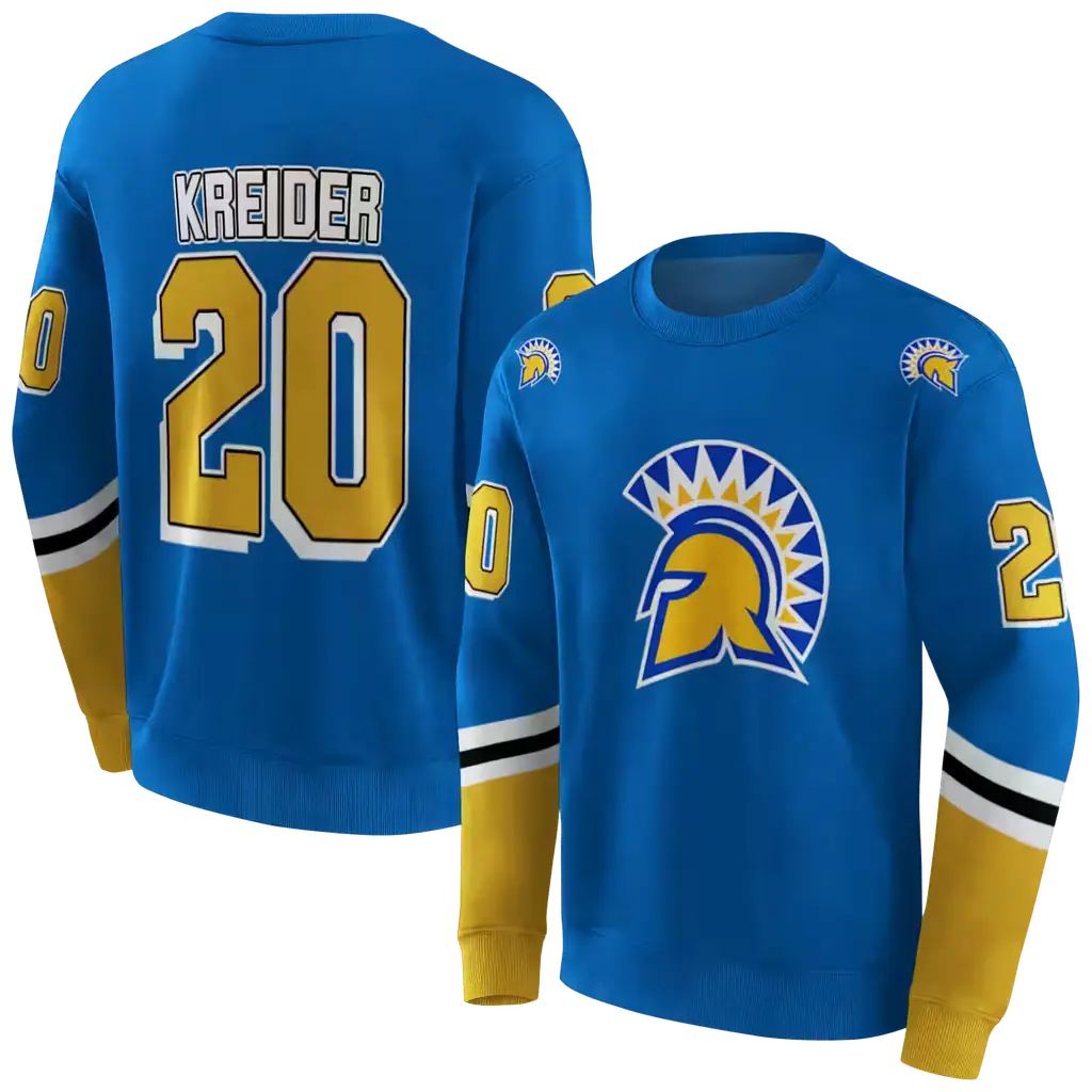 customized san jose state spartans striped sleeves blue hoodie premium grade customized san jose state spartans striped sleeves blue hoodie premium grade