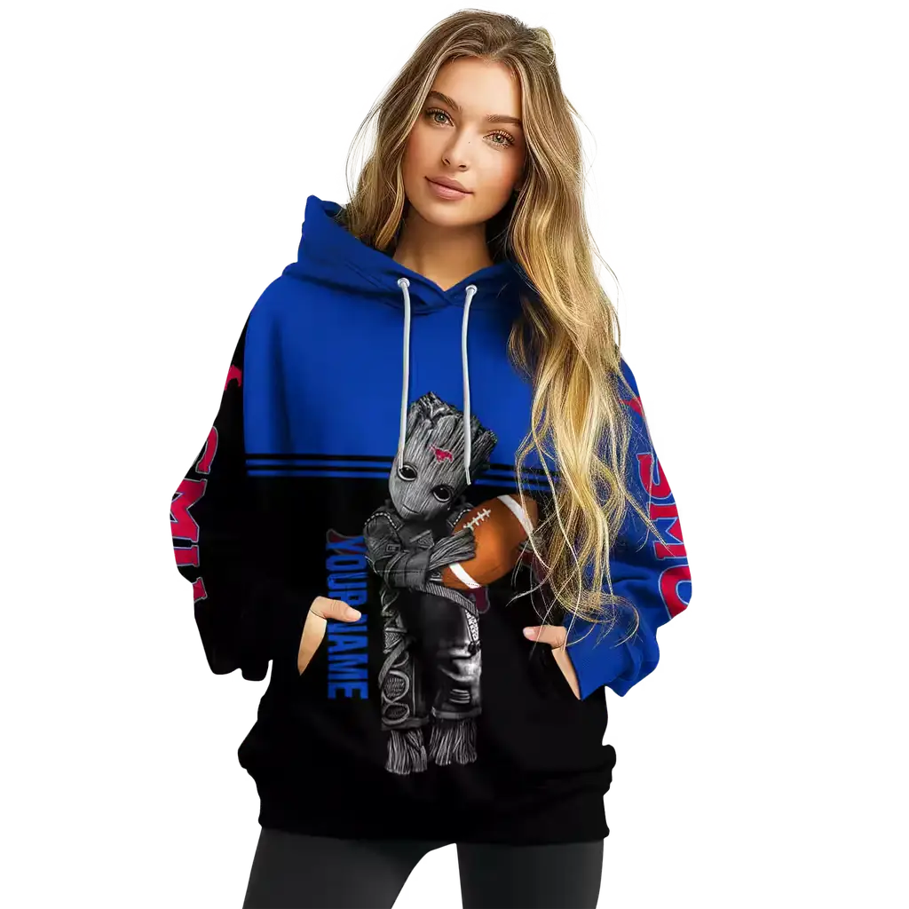 customized smu mustangs baby groot blue black hoodie high quality customized smu mustangs baby groot blue black hoodie high quality
