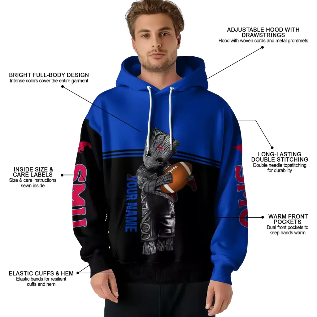customized smu mustangs baby groot blue black hoodie latest model customized smu mustangs baby groot blue black hoodie latest model