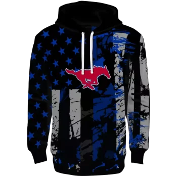 customized smu mustangs distressed flag blue black hoodie best selling