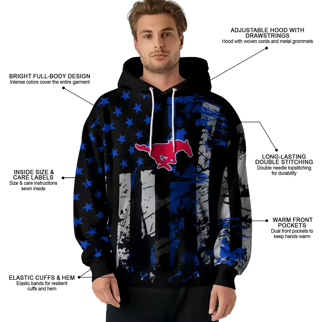 customized smu mustangs distressed flag blue black hoodie latest model customized smu mustangs distressed flag blue black hoodie latest model