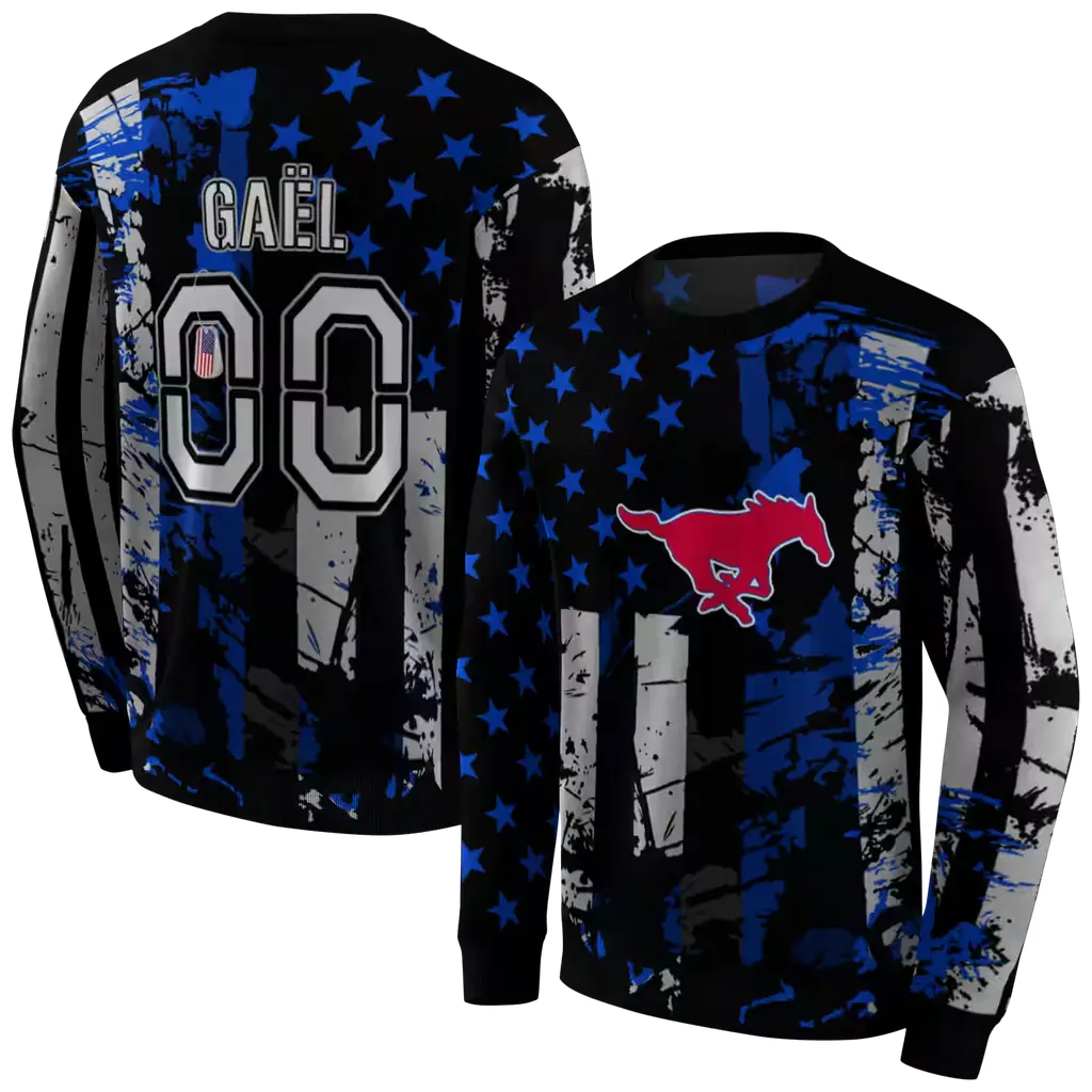 customized smu mustangs distressed flag blue black hoodie premium grade customized smu mustangs distressed flag blue black hoodie premium grade
