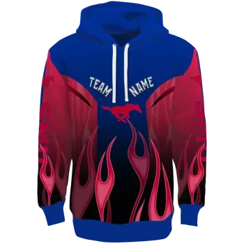 customized smu mustangs flame design blue hoodie best selling
