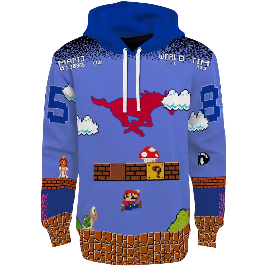 customized smu mustangs mario blue black hoodie best selling customized smu mustangs mario blue black hoodie best selling