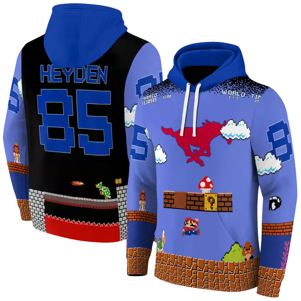 customized smu mustangs mario blue black hoodie fashion forward customized smu mustangs mario blue black hoodie fashion forward