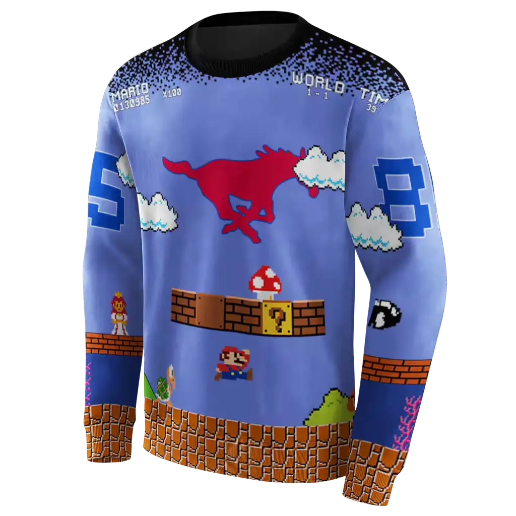 customized smu mustangs mario blue black hoodie new arrival customized smu mustangs mario blue black hoodie new arrival