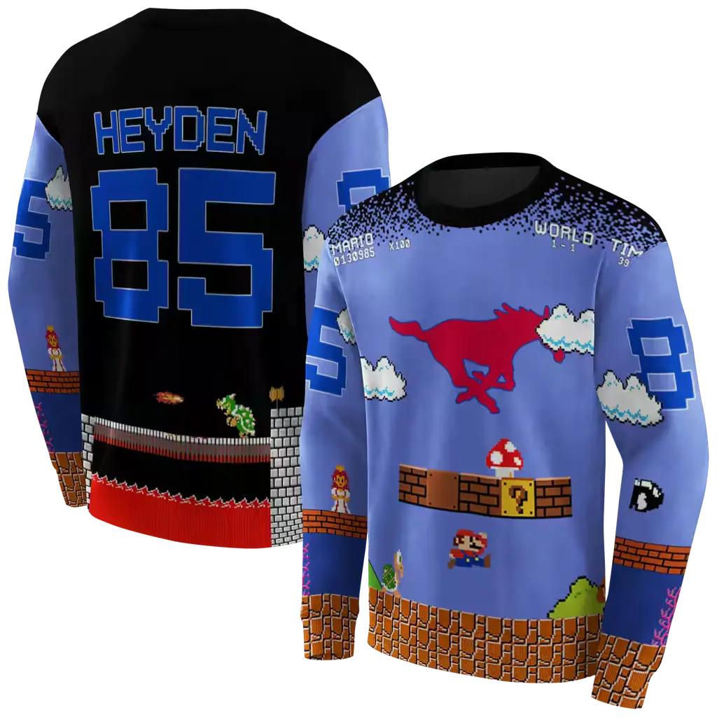 customized smu mustangs mario blue black hoodie premium grade customized smu mustangs mario blue black hoodie premium grade