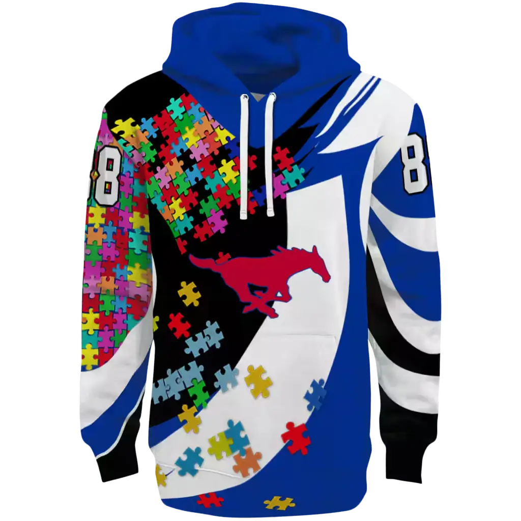 customized smu mustangs puzzle pieces blue hoodie best selling customized smu mustangs puzzle pieces blue hoodie best selling