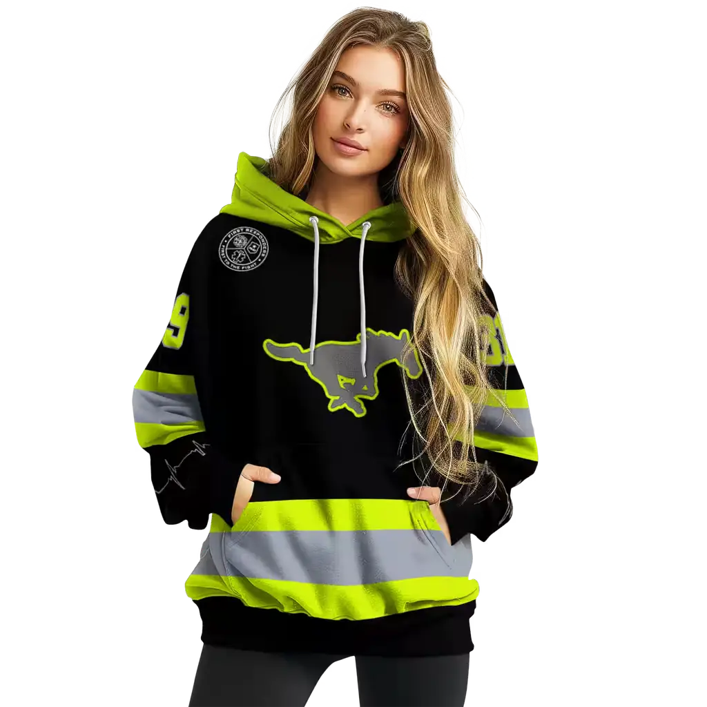customized smu mustangs safety motif black neon green hoodie high quality customized smu mustangs safety motif black neon green hoodie high quality