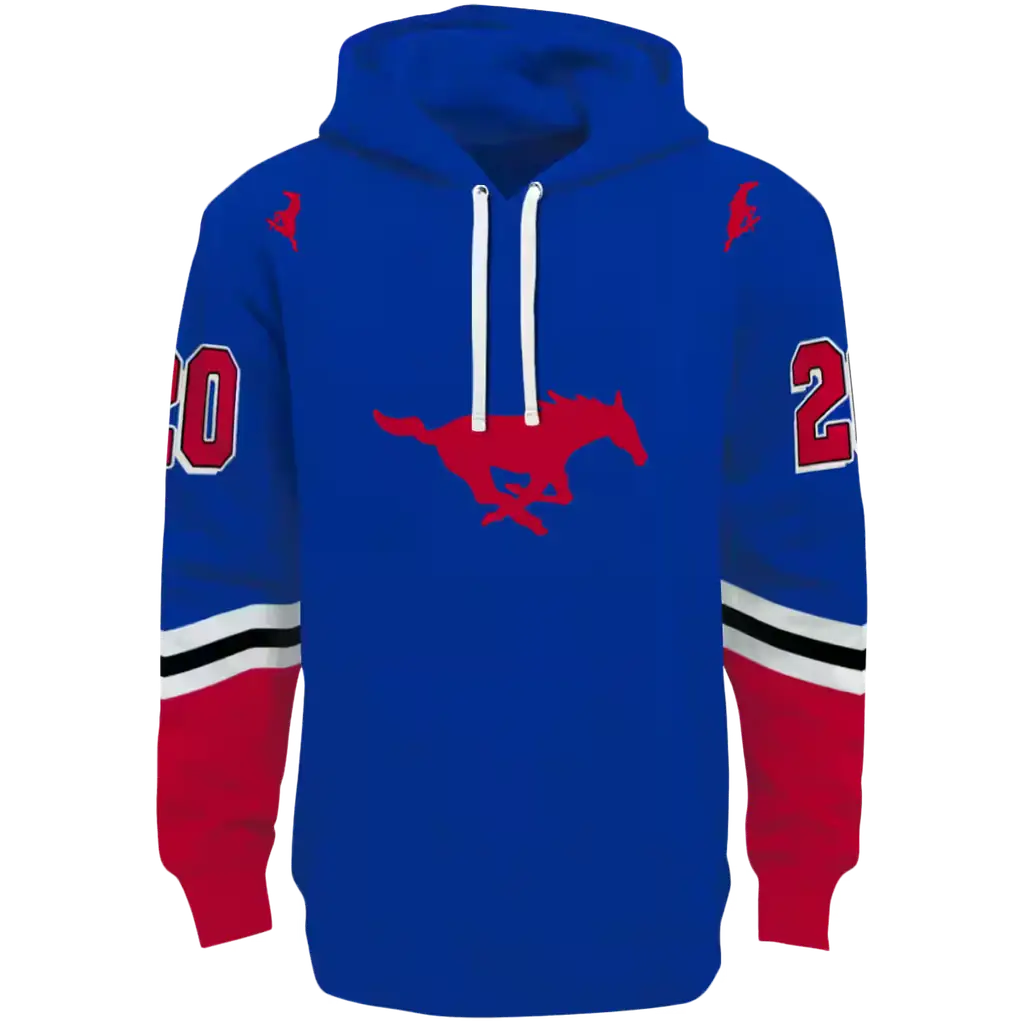 customized smu mustangs striped sleeves blue hoodie best selling customized smu mustangs striped sleeves blue hoodie best selling