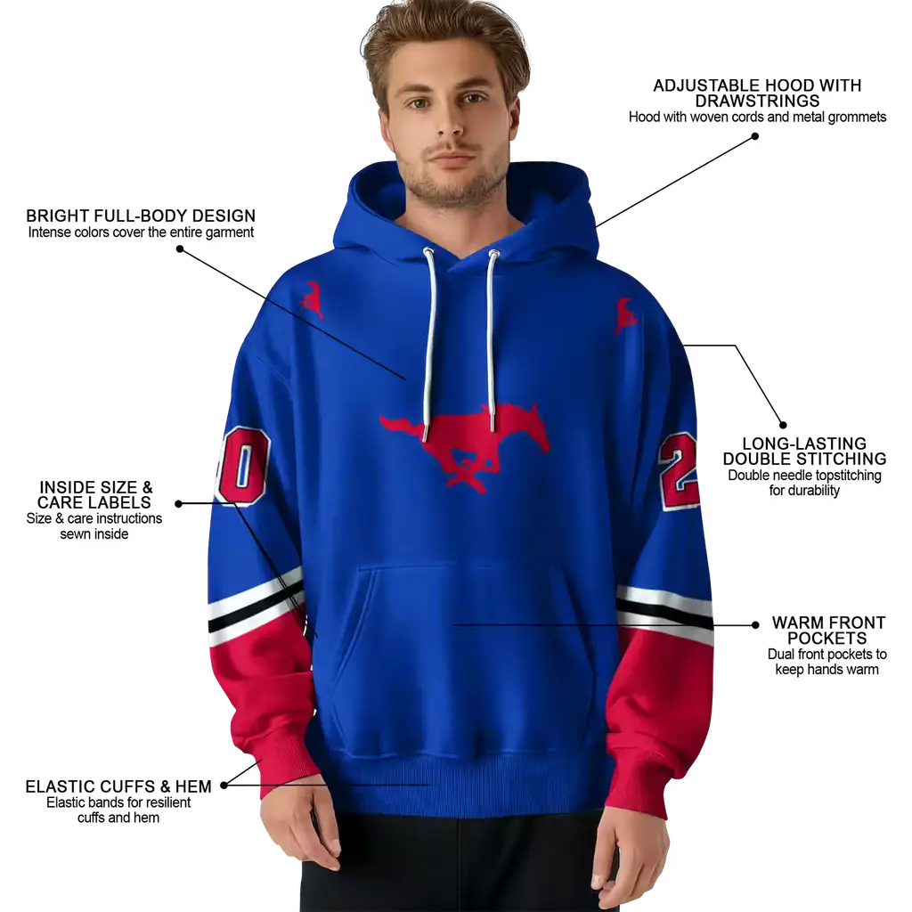 customized smu mustangs striped sleeves blue hoodie latest model customized smu mustangs striped sleeves blue hoodie latest model
