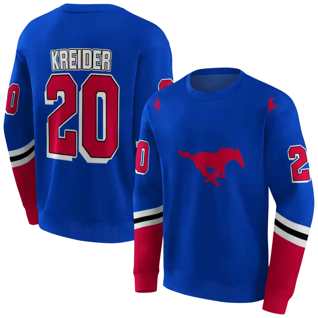 customized smu mustangs striped sleeves blue hoodie premium grade customized smu mustangs striped sleeves blue hoodie premium grade