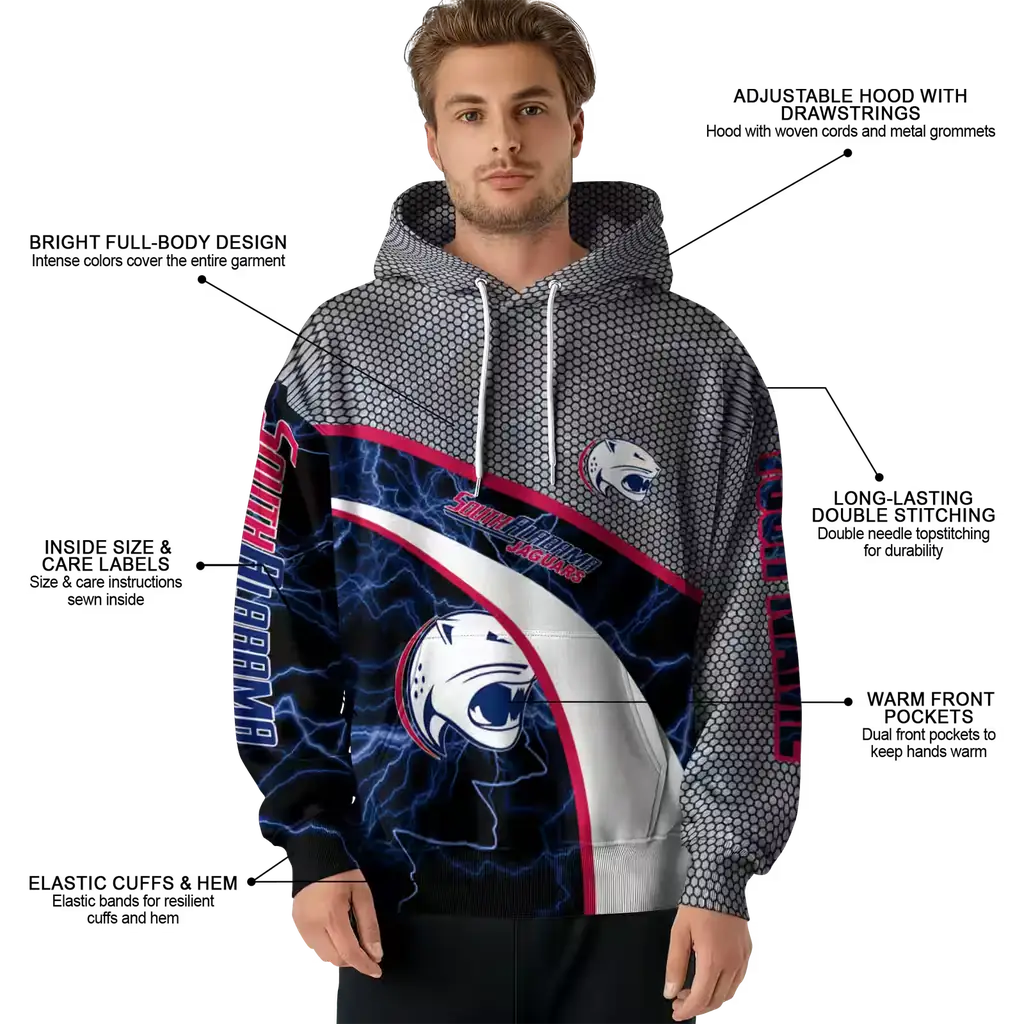 customized south alabama jaguars hexagonal mesh blue black gray hoodie latest model customized south alabama jaguars hexagonal mesh blue black gray hoodie latest model