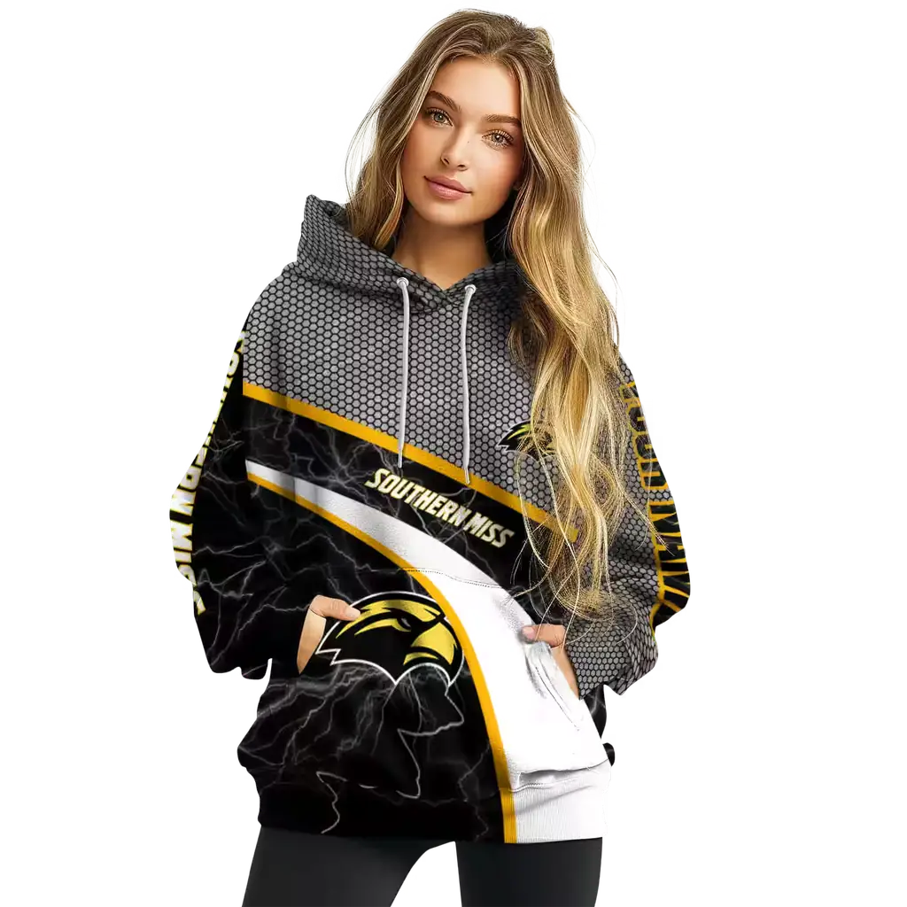 customized southern miss golden eagles hexagonal mesh black gray hoodie high quality customized southern miss golden eagles hexagonal mesh black gray hoodie high quality