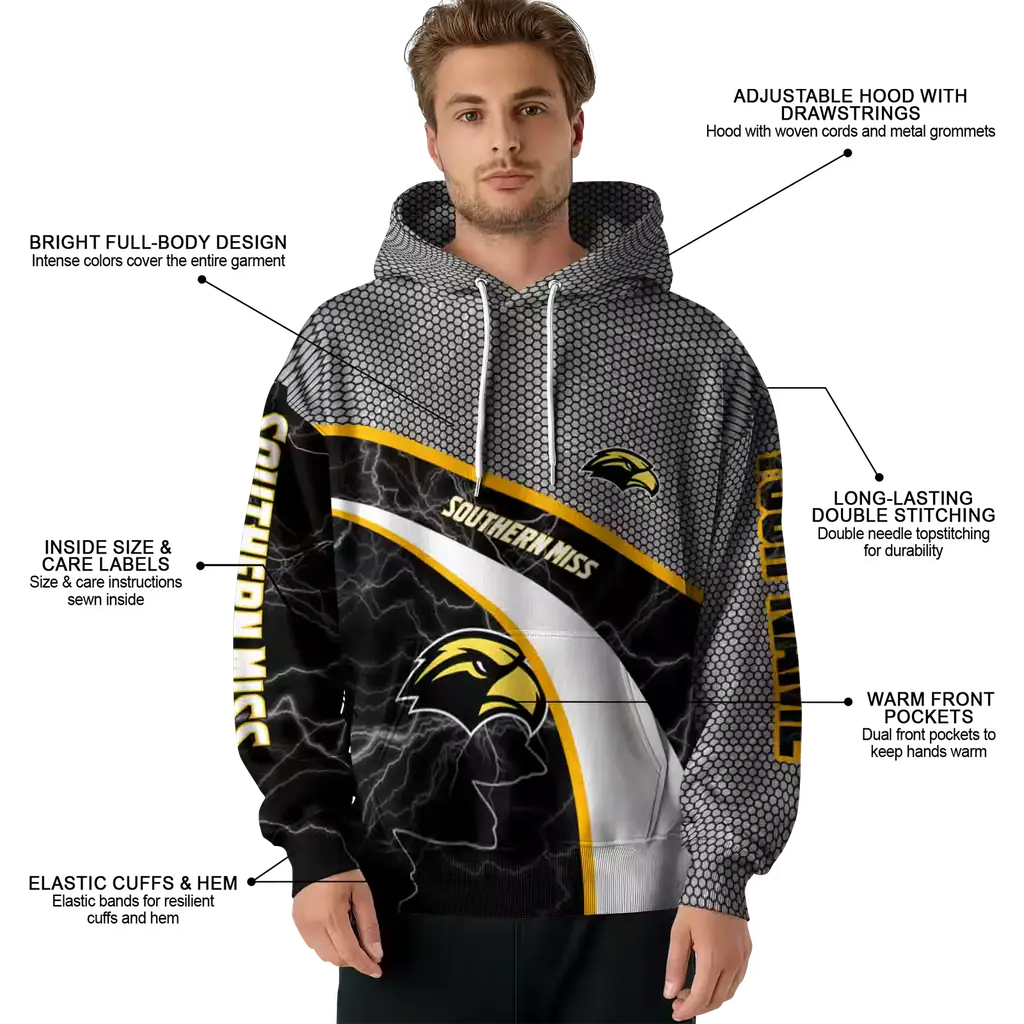 customized southern miss golden eagles hexagonal mesh black gray hoodie latest model customized southern miss golden eagles hexagonal mesh black gray hoodie latest model
