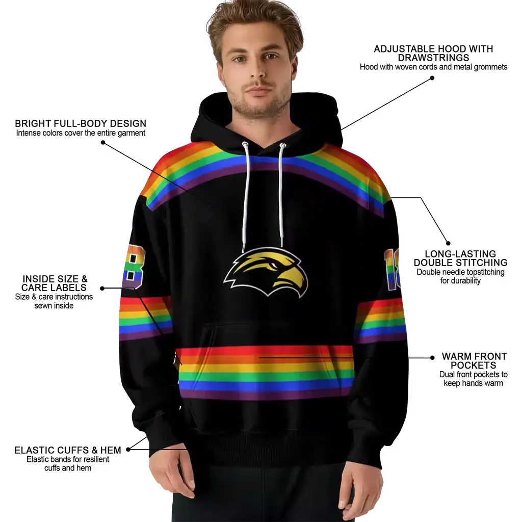 customized southern miss golden eagles rainbow stripes black hoodie latest model customized southern miss golden eagles rainbow stripes black hoodie latest model