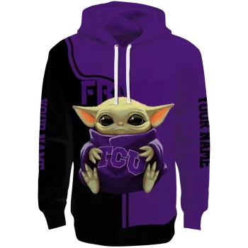 customized tcu horned frogs baby yoda purple black hoodie best selling