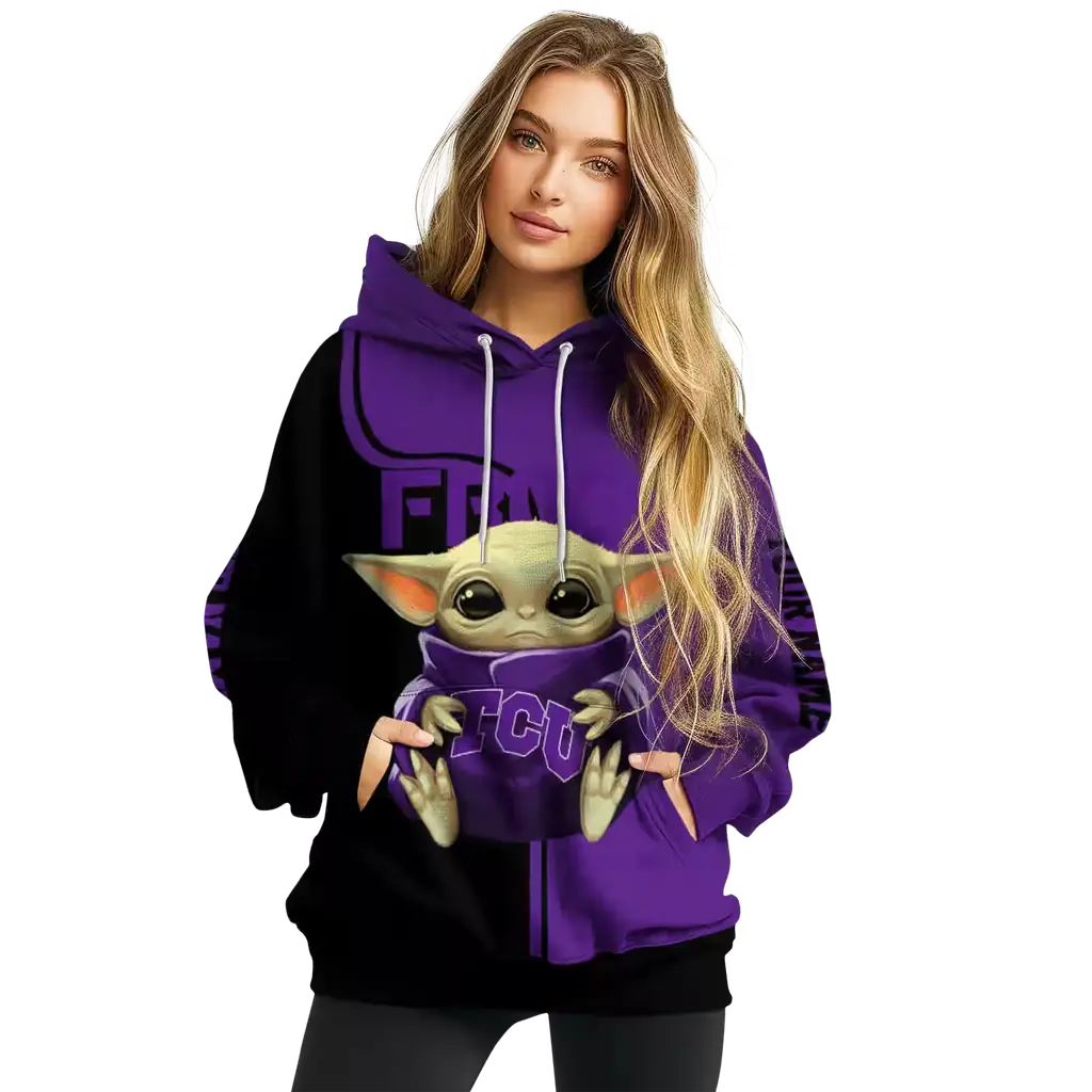 customized tcu horned frogs baby yoda purple black hoodie high quality customized tcu horned frogs baby yoda purple black hoodie high quality