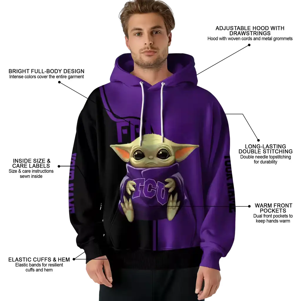 customized tcu horned frogs baby yoda purple black hoodie latest model customized tcu horned frogs baby yoda purple black hoodie latest model