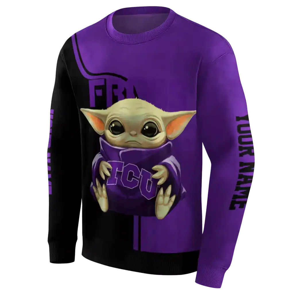 customized tcu horned frogs baby yoda purple black hoodie new arrival customized tcu horned frogs baby yoda purple black hoodie new arrival
