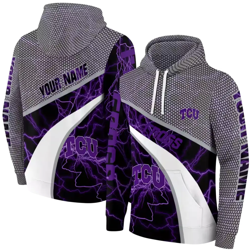 customized tcu horned frogs hexagonal mesh purple black gray hoodie fashion forward customized tcu horned frogs hexagonal mesh purple black gray hoodie fashion forward