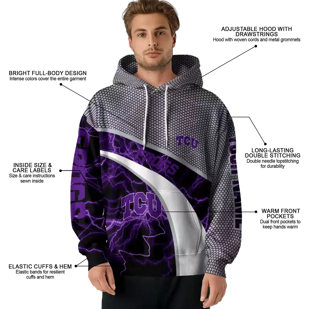 customized tcu horned frogs hexagonal mesh purple black gray hoodie latest model customized tcu horned frogs hexagonal mesh purple black gray hoodie latest model
