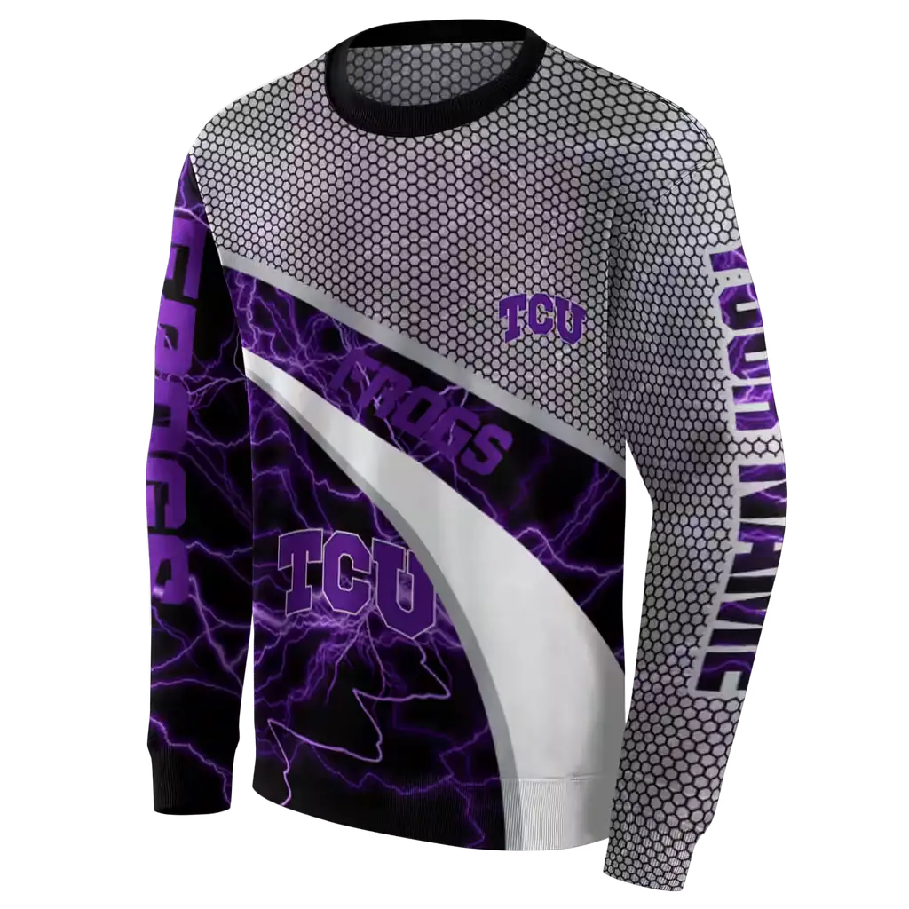 customized tcu horned frogs hexagonal mesh purple black gray hoodie new arrival customized tcu horned frogs hexagonal mesh purple black gray hoodie new arrival