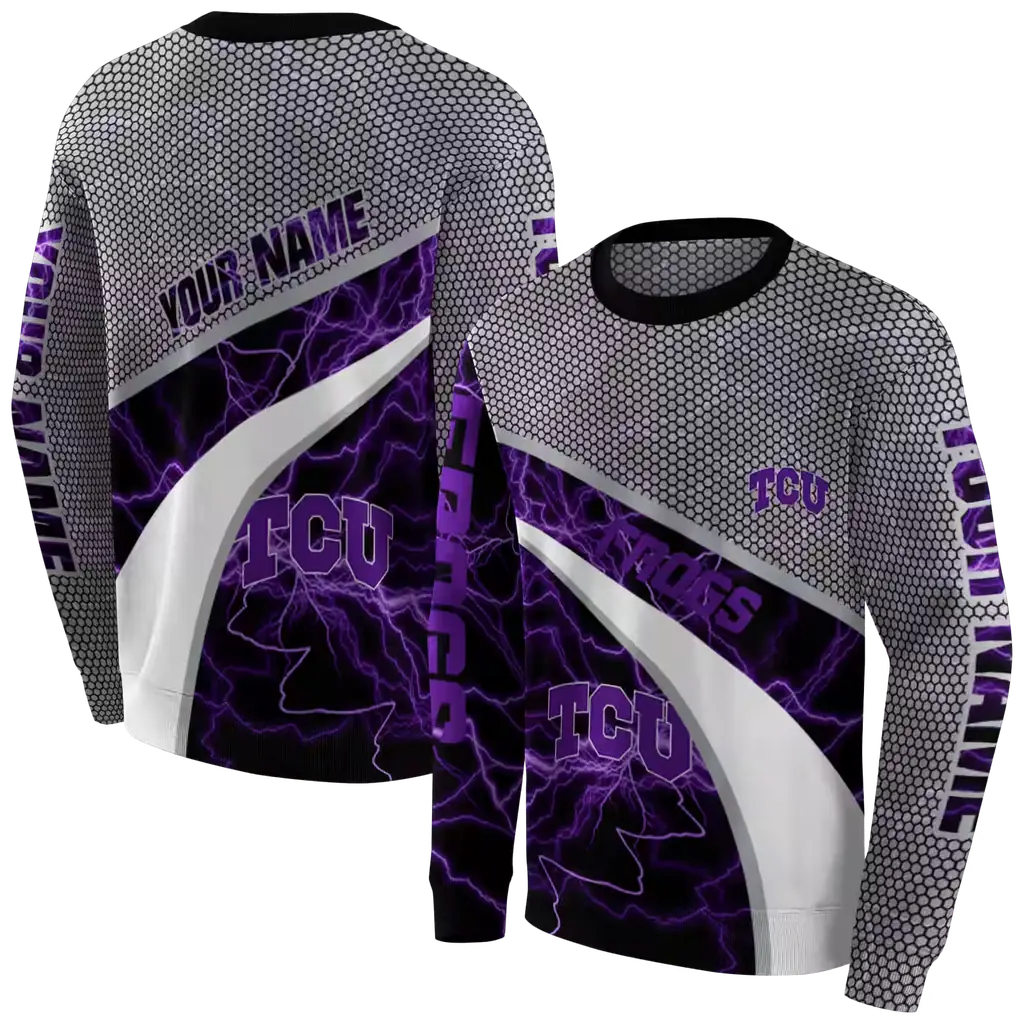 customized tcu horned frogs hexagonal mesh purple black gray hoodie premium grade customized tcu horned frogs hexagonal mesh purple black gray hoodie premium grade