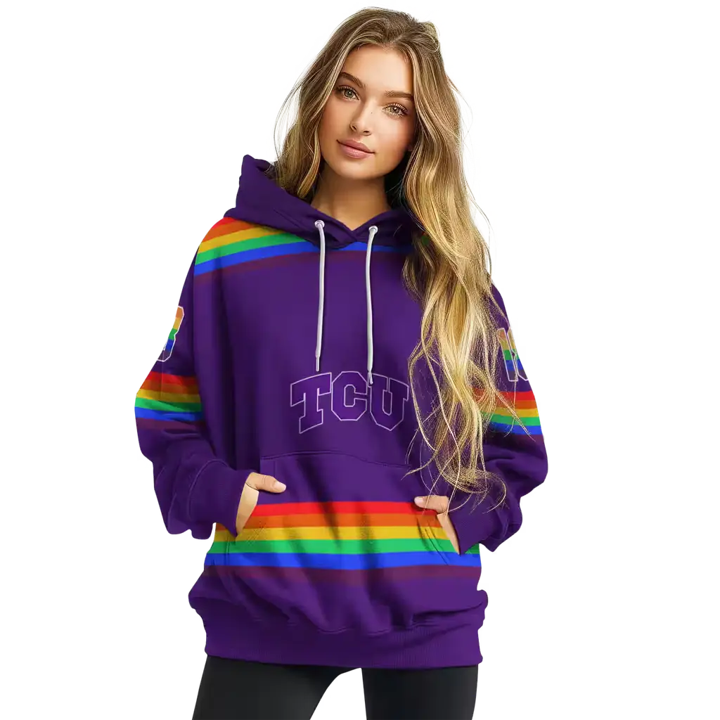 customized tcu horned frogs rainbow stripes purple hoodie high quality customized tcu horned frogs rainbow stripes purple hoodie high quality