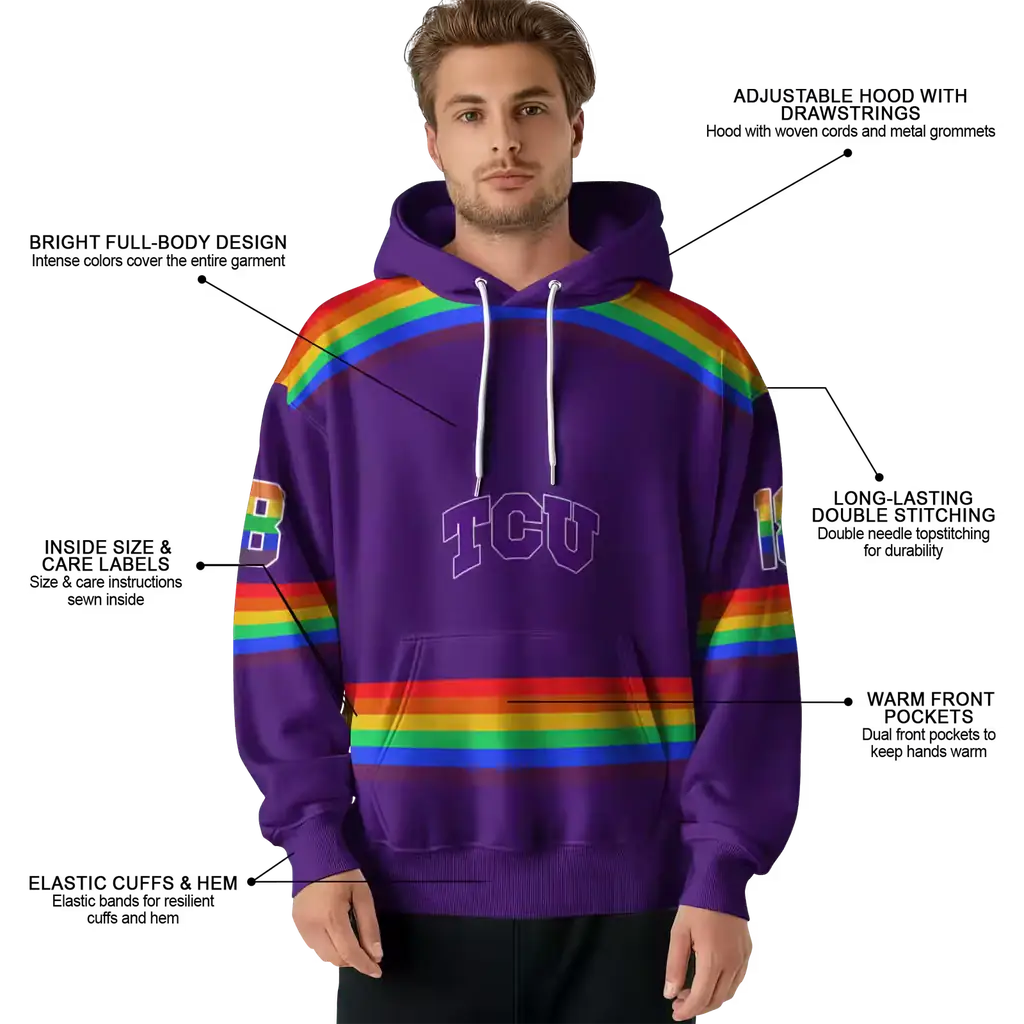 customized tcu horned frogs rainbow stripes purple hoodie latest model customized tcu horned frogs rainbow stripes purple hoodie latest model