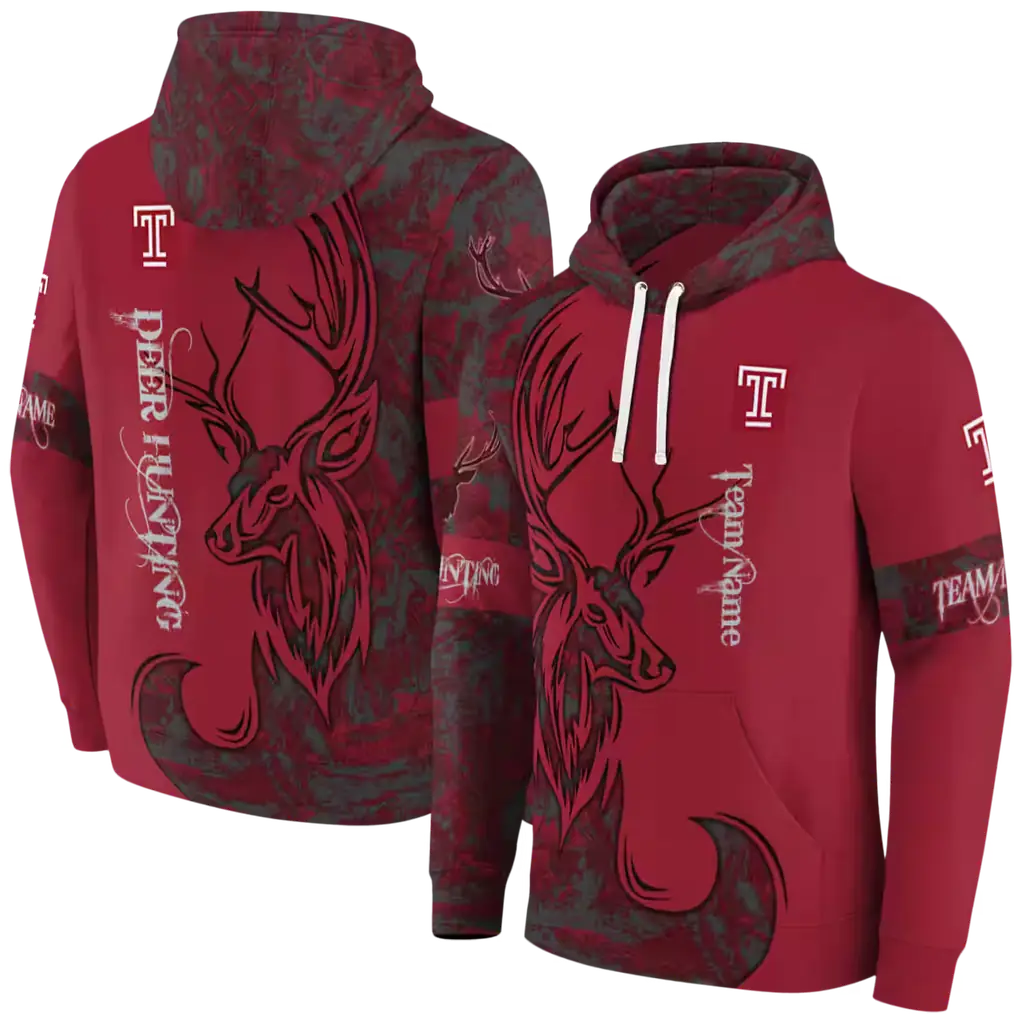 customized temple owls deer silhouette red hoodie fashion forward customized temple owls deer silhouette red hoodie fashion forward