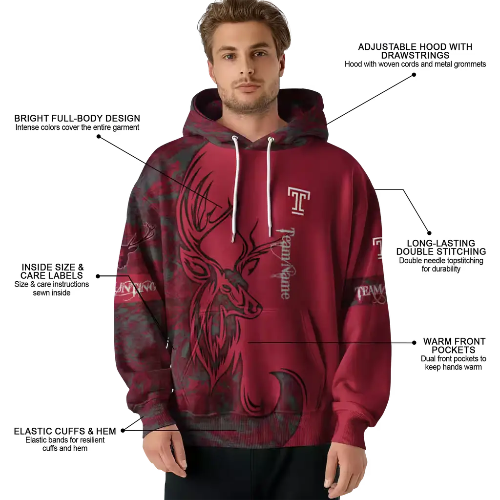 customized temple owls deer silhouette red hoodie latest model customized temple owls deer silhouette red hoodie latest model
