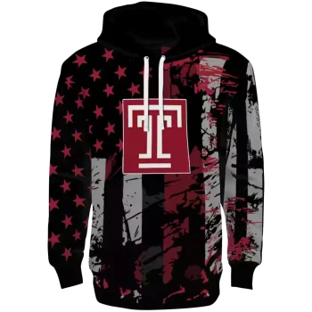 customized temple owls distressed flag red black hoodie best selling
